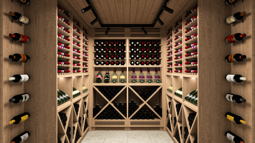 Mobile per cantina vini in legno di rovere.